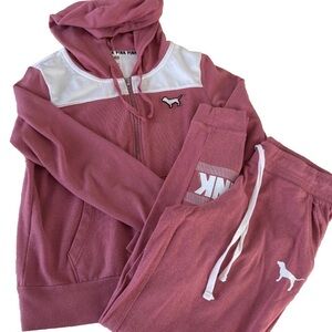 Victoria's Secret PINK Dusty Rose & White Hoodie Set